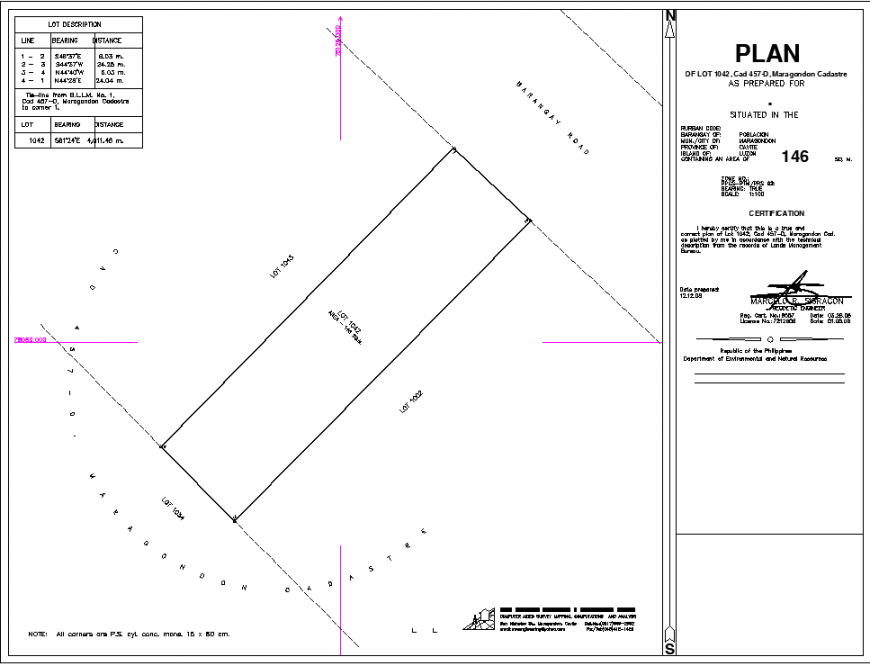 The lot description plan detail dwg file.