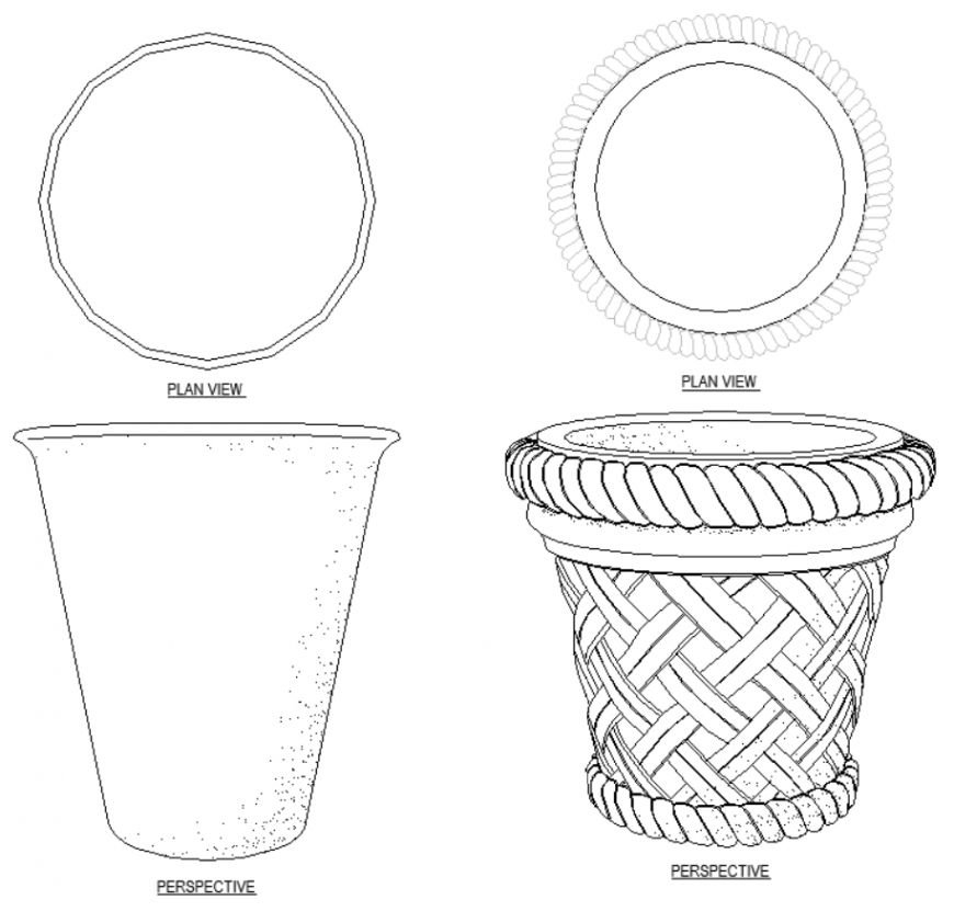 The plain and designed pot plan with detail dwg file.