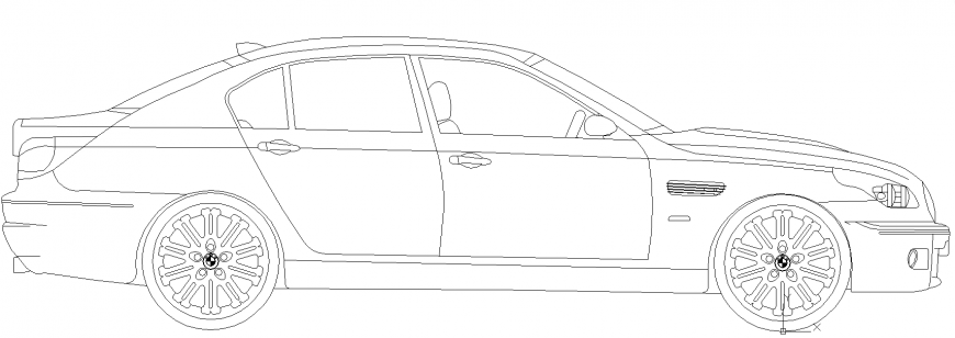 The plan of a four wheeler vehicle with a detailing dwg file.