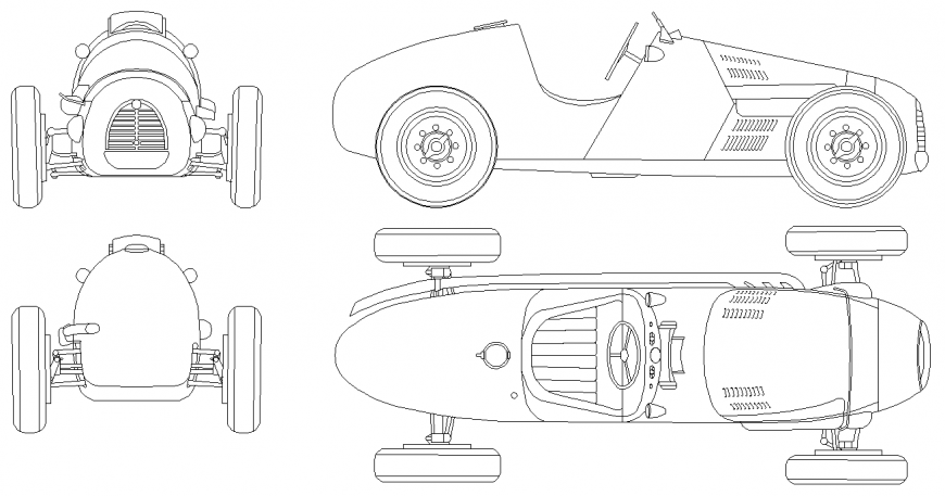 The plan of a motor car with detailing  dwg file.