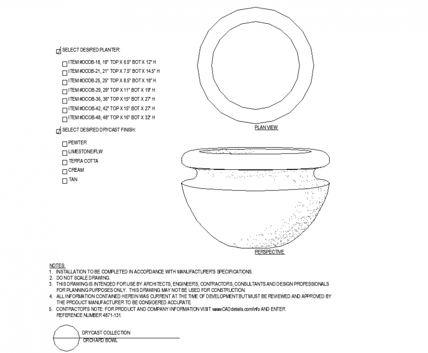The plan of a pot with detail dwg file.
