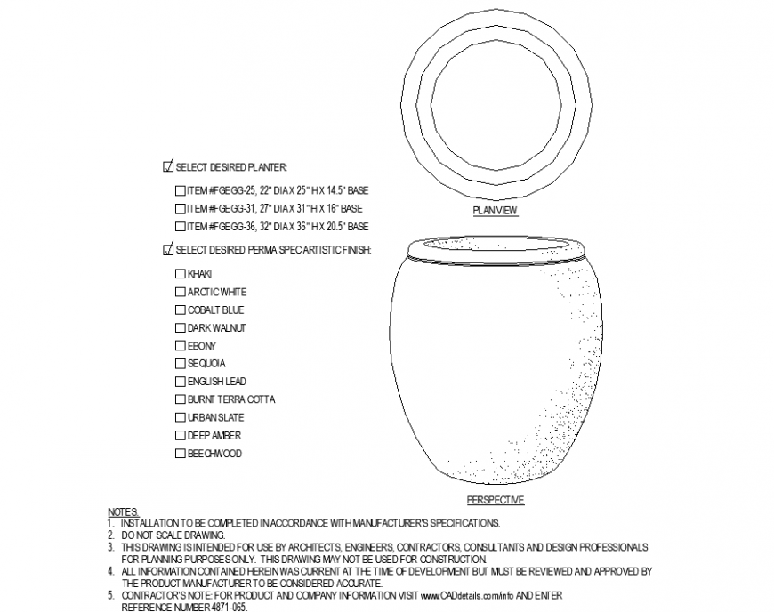 The pot-shaped pot with detailed plan dwg file.