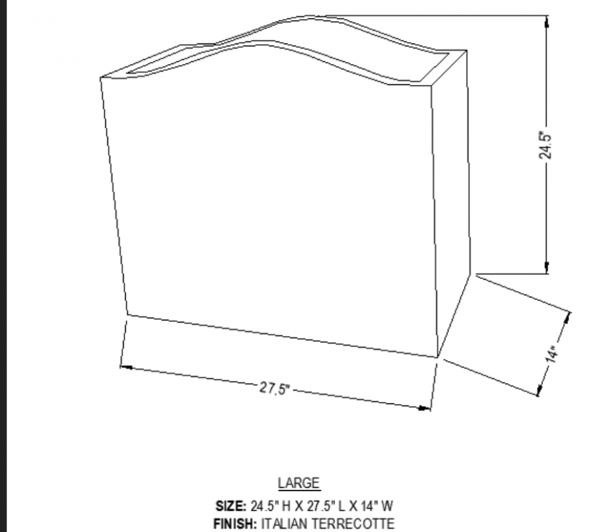 The pot of rectangular shape detail dwg file