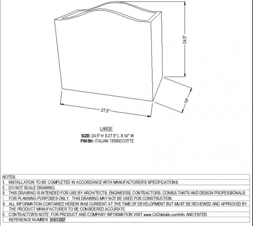 The pot of rectangular shape with detailed dwg file.