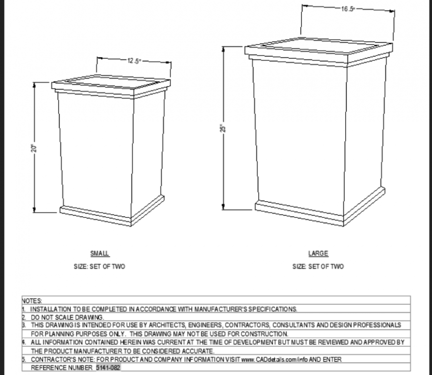 The pot plan with different sizes with detail dwg file.