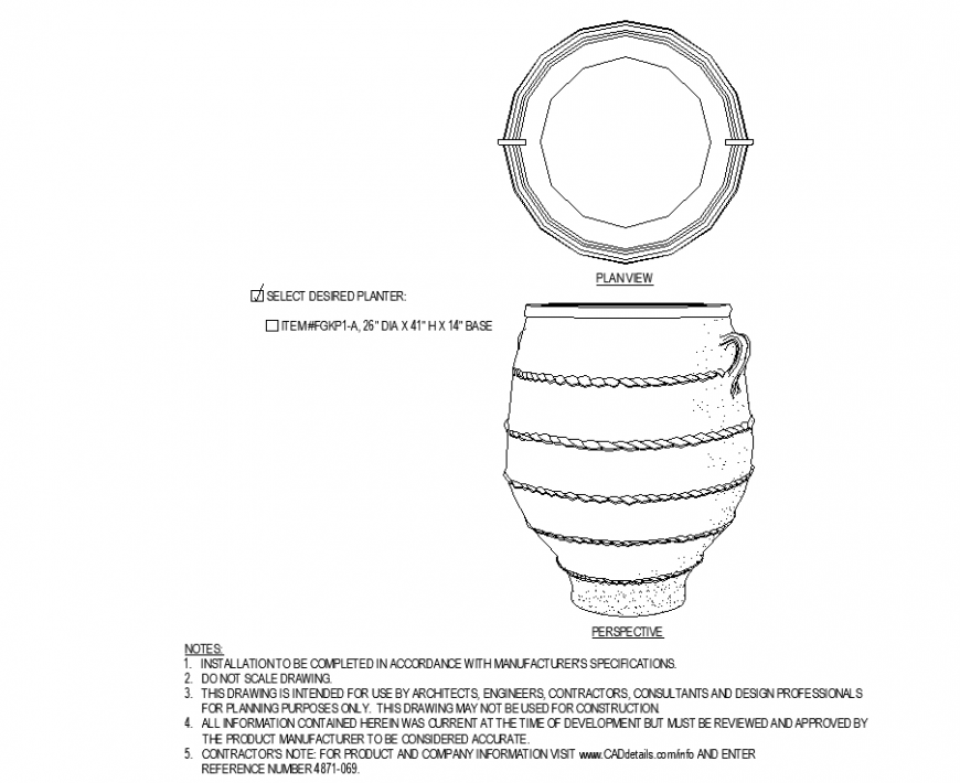 The pot plan with many layers with handle detail dwg file.