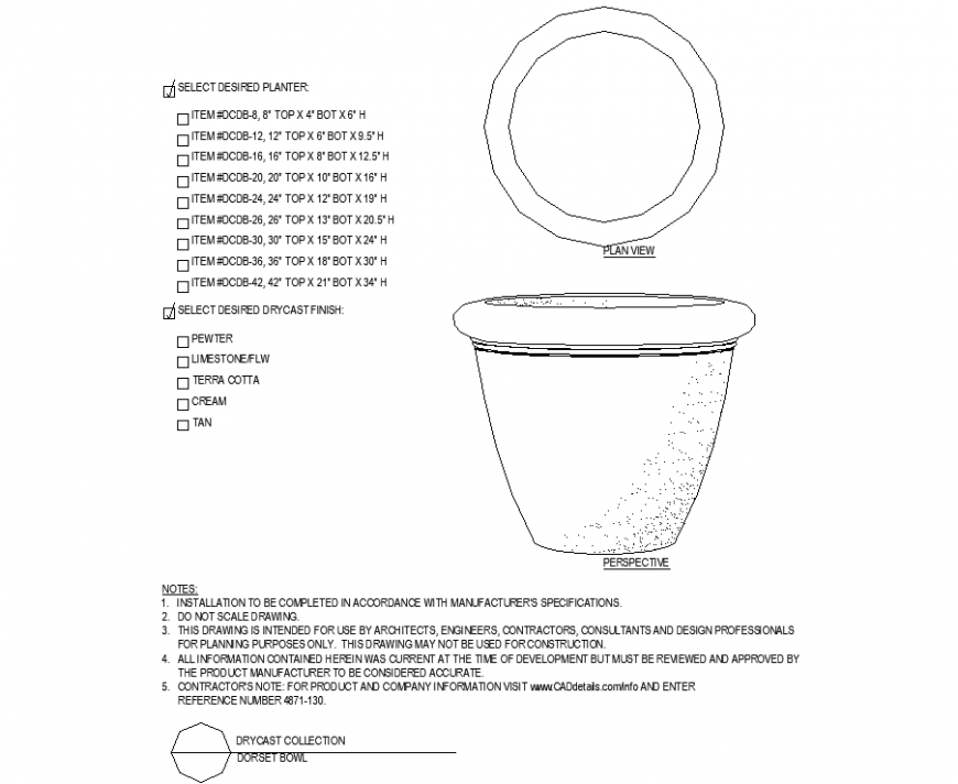 The pot plan with pot-shaped detail dwg file.