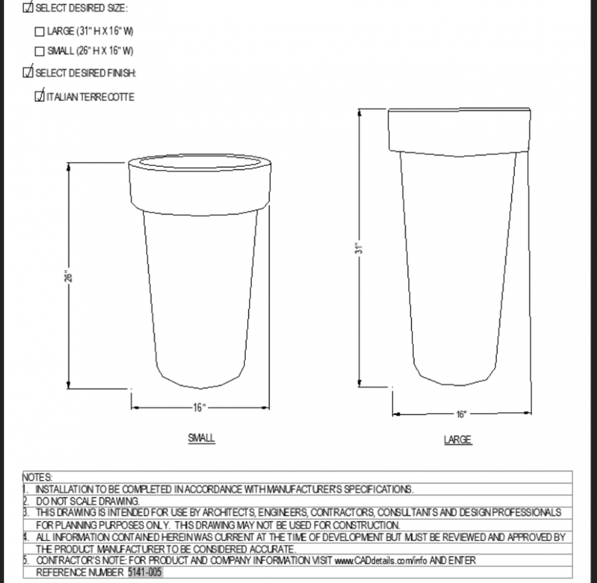 The pot plan with sizes and detail dwg file.
