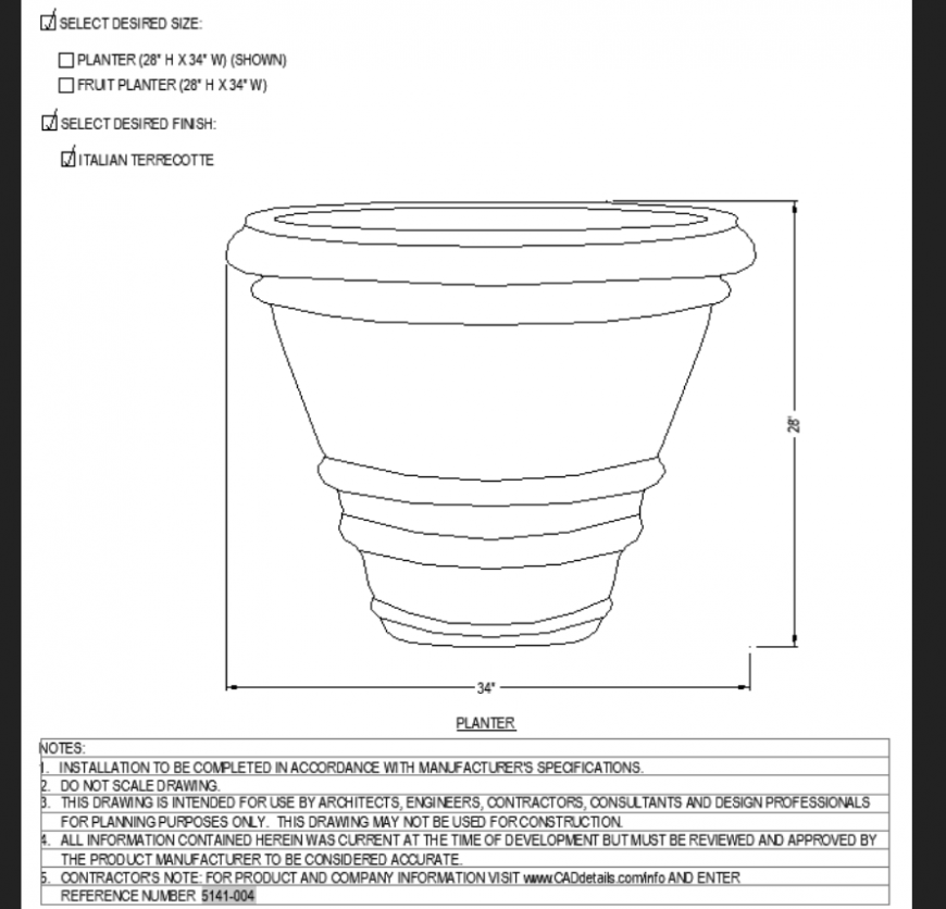 The pot plan with sizes detail dwg file.
