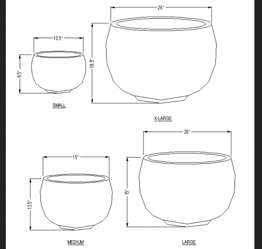The pot with a different cylindrical plan with detailed dwg file.