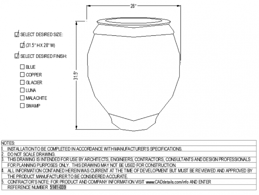 The pot with a geometrical plan with detailed dwg file.
