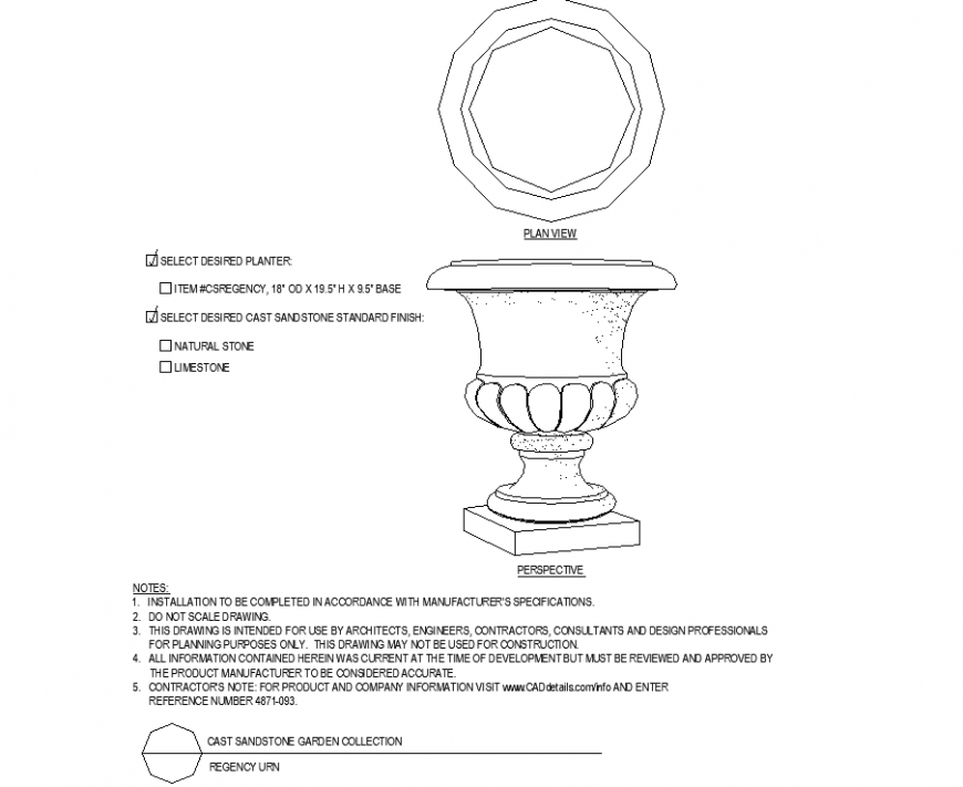 The pot with designed trophy shape plan detail dwg file.
