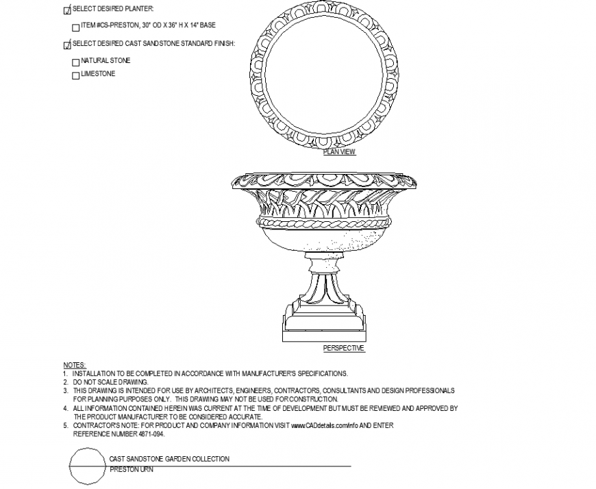 The pot with designed trophy shape plan with detail dwg file.