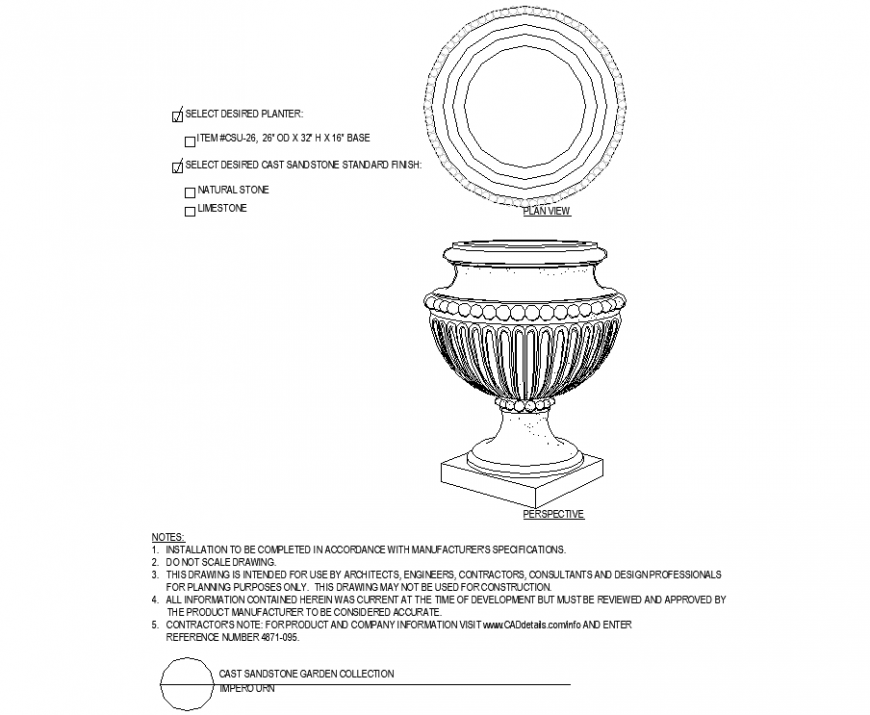 The pot with designed trophy shape plan with detailed dwg file.