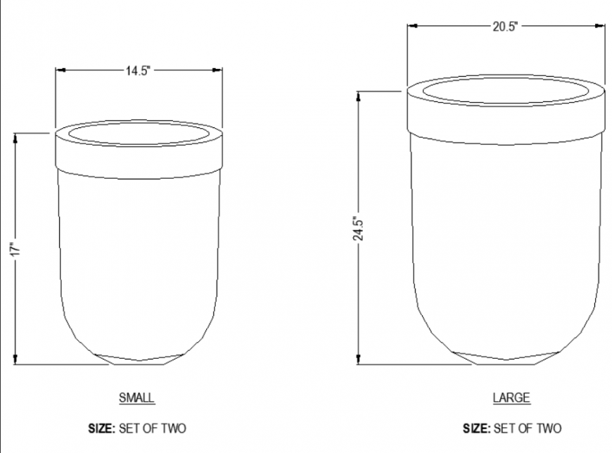 The pot with different cylindrical plan detail dwg file.