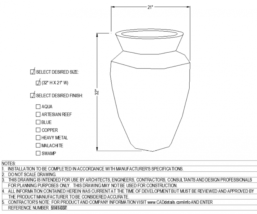 The pot with the geometrical plan with detail dwg file.