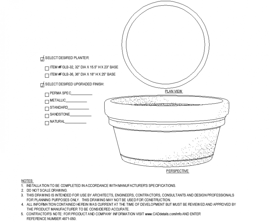 The round pot plan with detail dwg file.