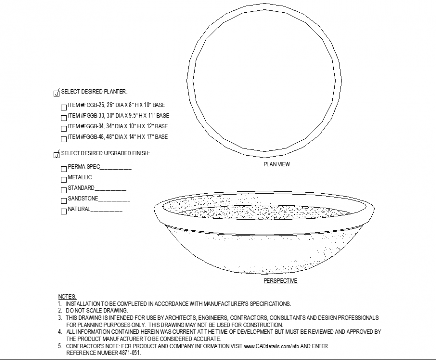 The round pot plan with detailed dwg file.