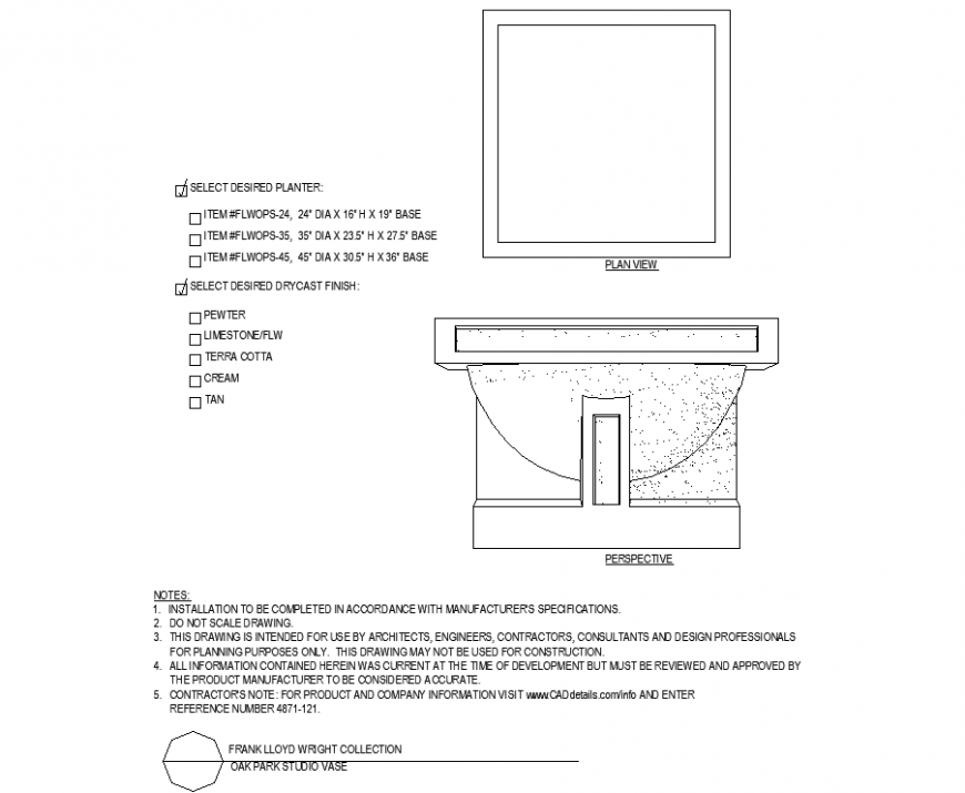 The square shape pot plan with detail dwg file.