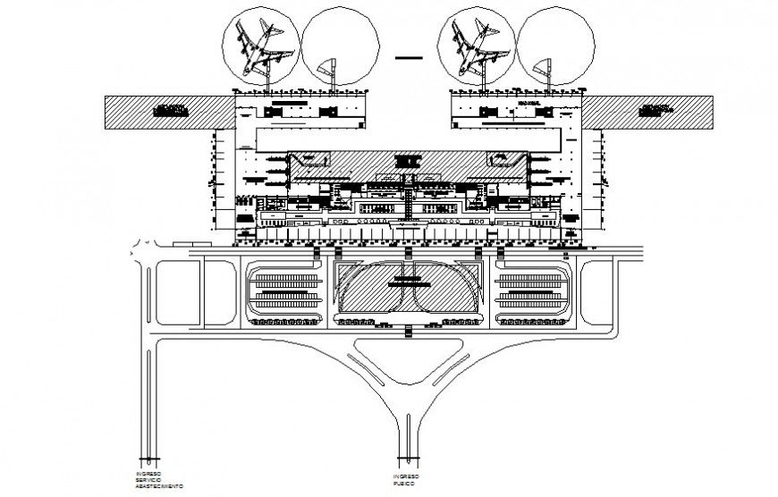 The terminal building and parking aerodrome details in autocad