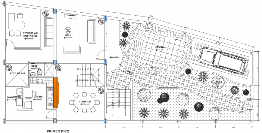 The top view house plan with a detailing of dwg file.