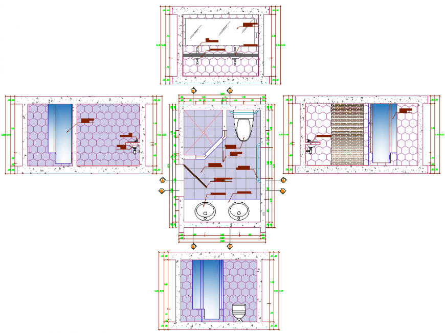The top view of  washroom plan detail dwg file.