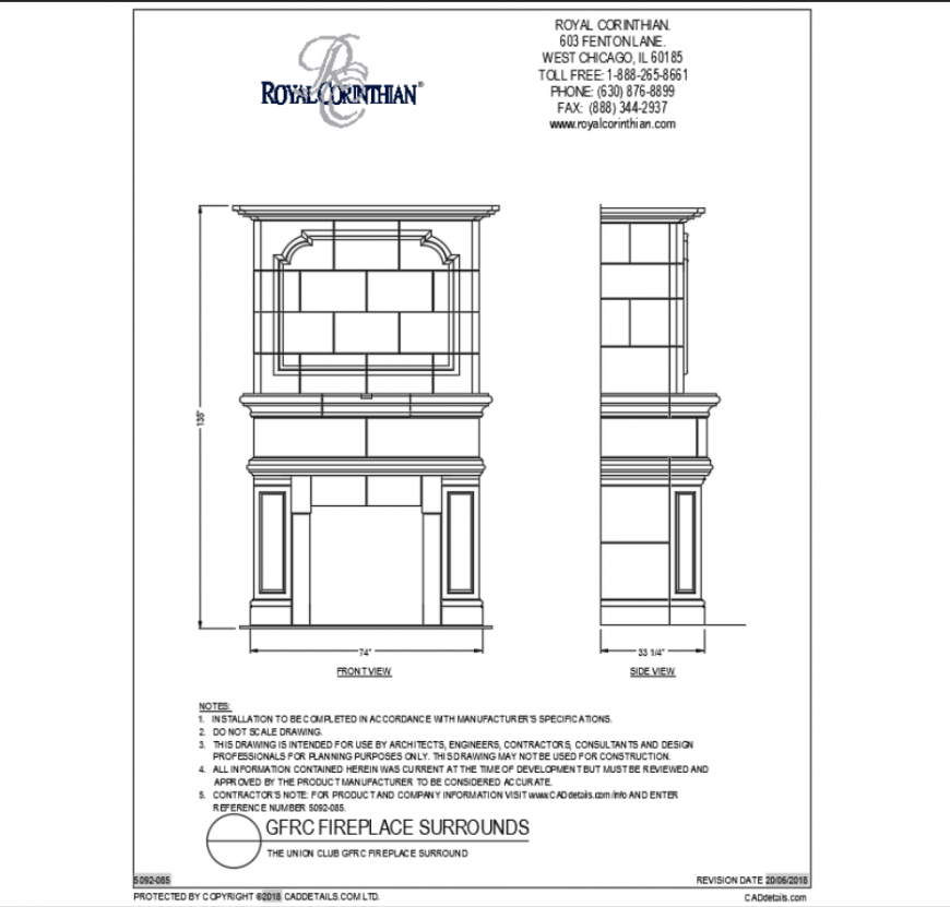 The union club garden fireplace surround cad block design dwg file