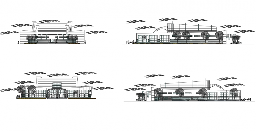 Theater building elevation 2d view layout file in dwg format