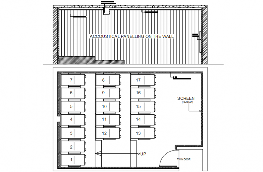 Theater screen wall section and plan cad drawing details dwg file