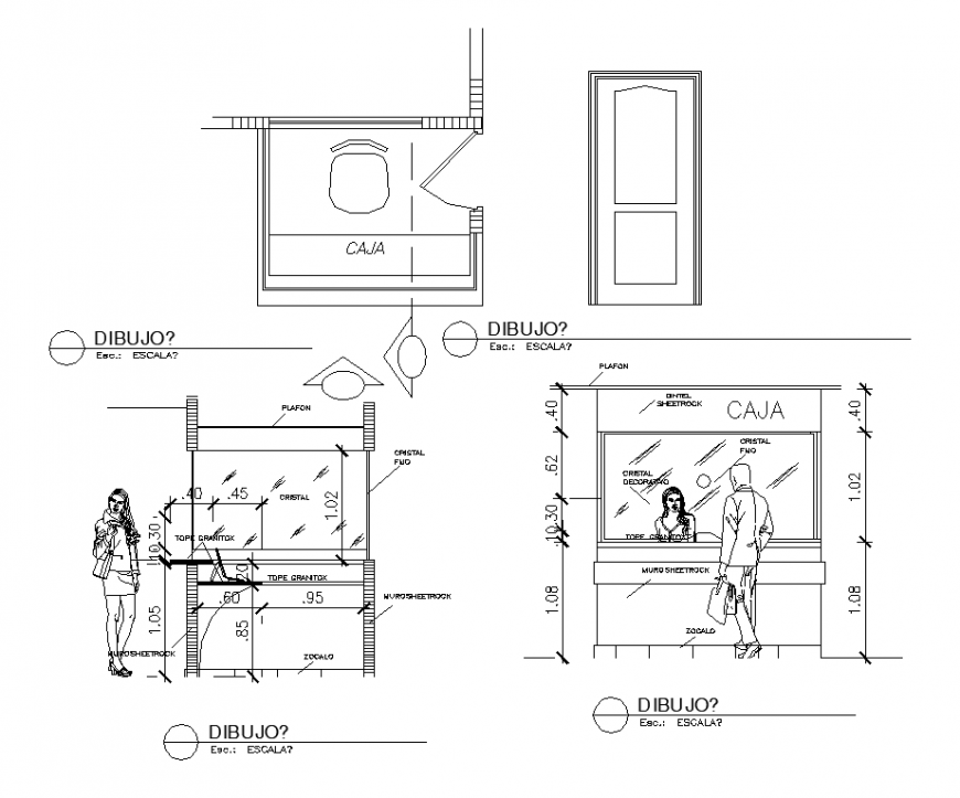 Theater Ticket window building detail elevation 2d view autocad file