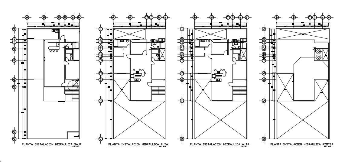 the hydraulic installation of the 12x25m house plan