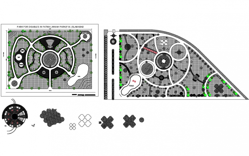 Them park landscaping structure details with park equipment dwg file