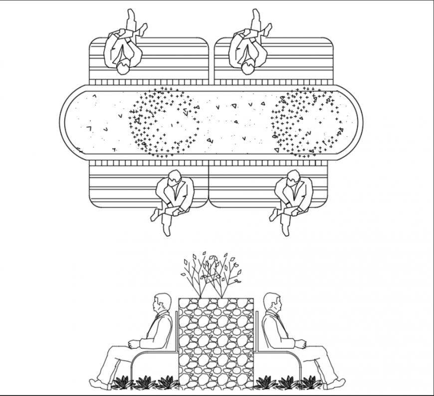 Theme park seating area cad drawing details dwg file