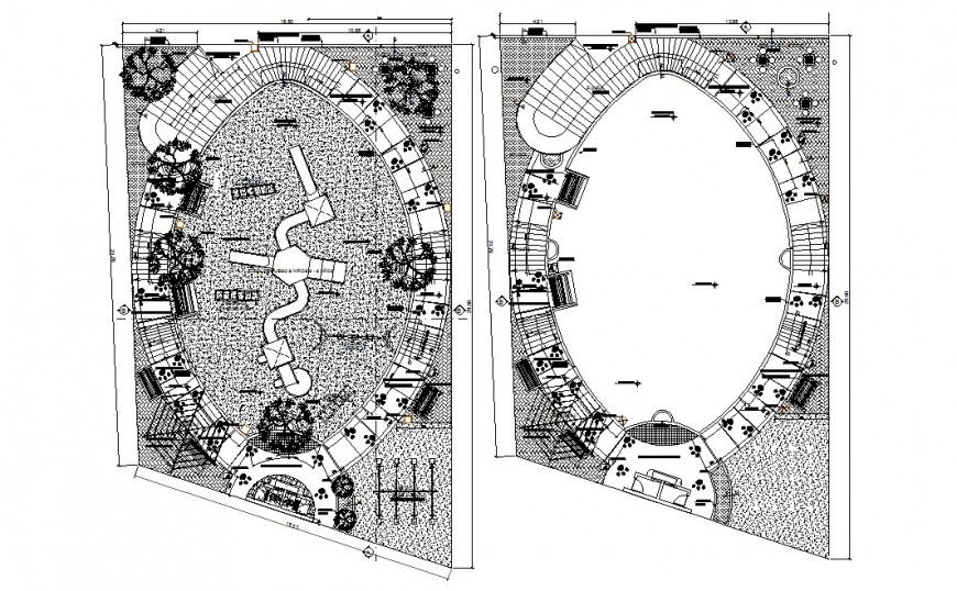 Theme park with sports ground landscaping structure plan details dwg file