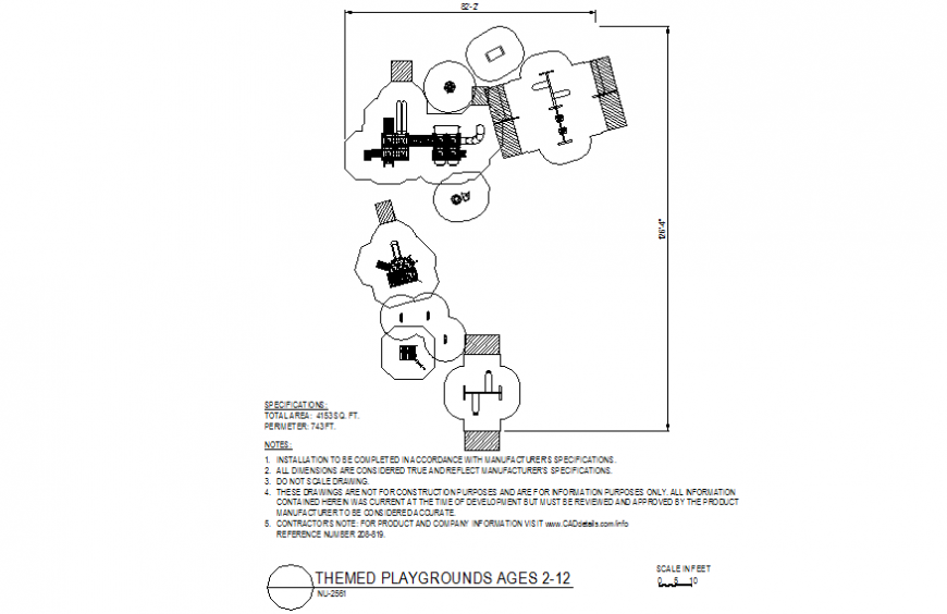Themed playground design with a view of specification dwg file