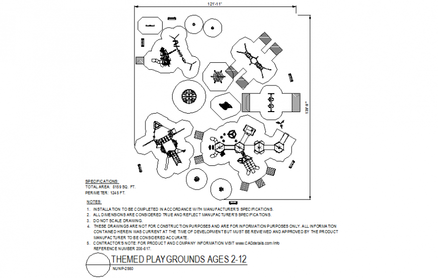 Themed playground for 2 to 12 years child playing area dwg file
