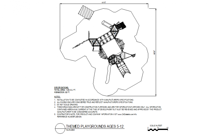 Themed playground plan area design dwg file