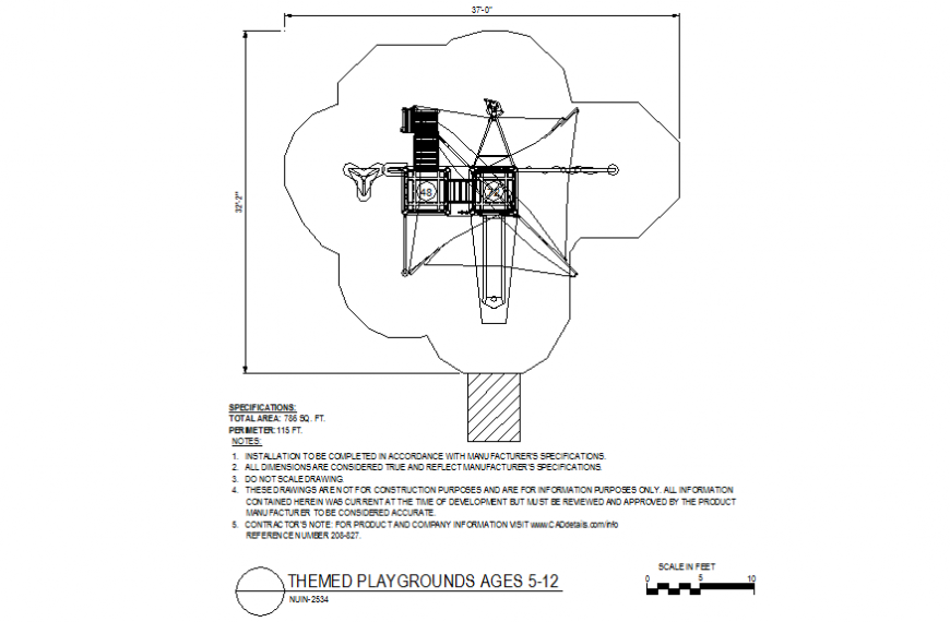 Themed playground plan with playing system design dwg file