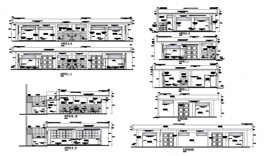Theoretical classrooms elevations and sections drawing details dwg file