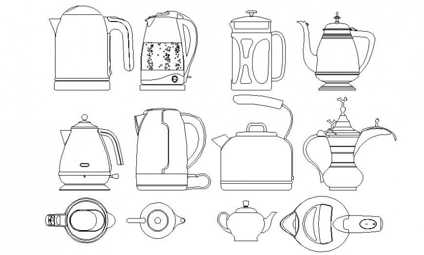 Thermas and kettle details drawing 2d view in autocad