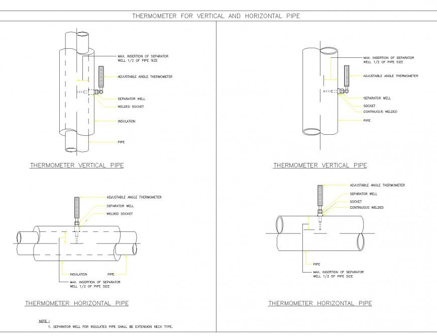 Thermometer For Vertical And Horizontal Pipe autocad file