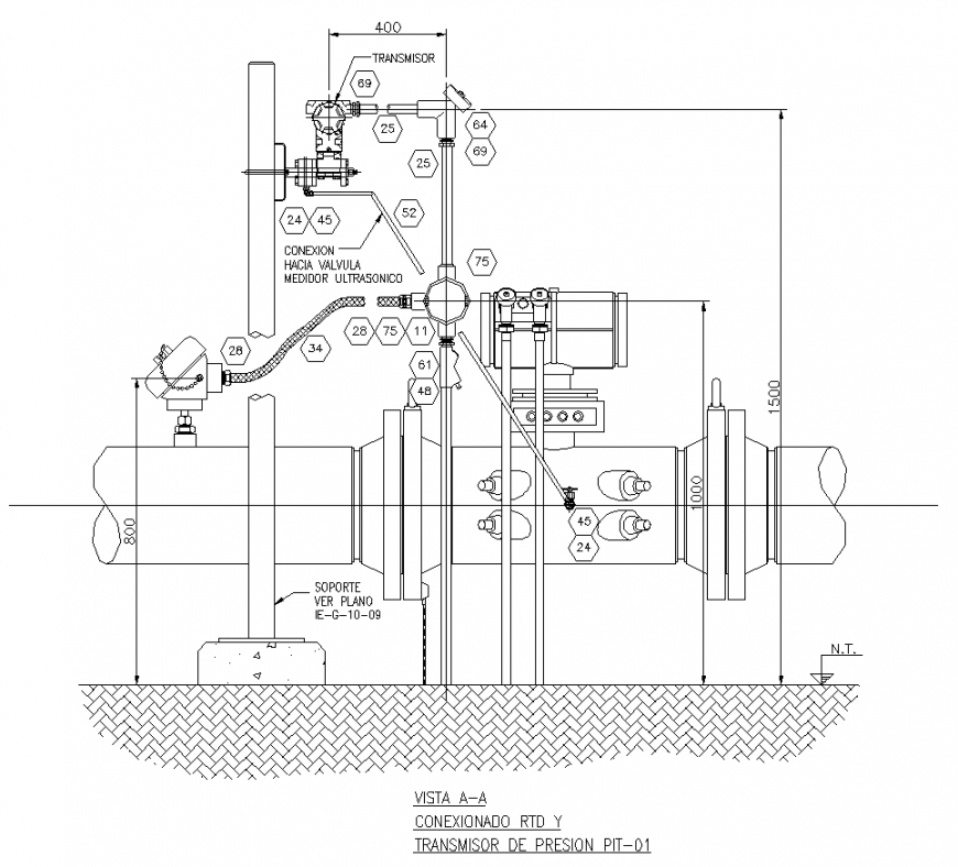 Thermometer gauge detail drawing in dwg AutoCAD file.