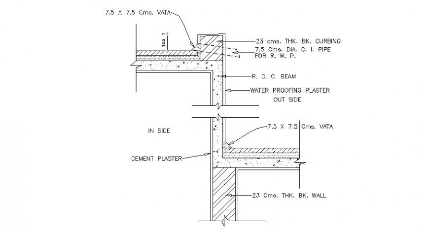 Thick side wall construction cad drawing details dwg file