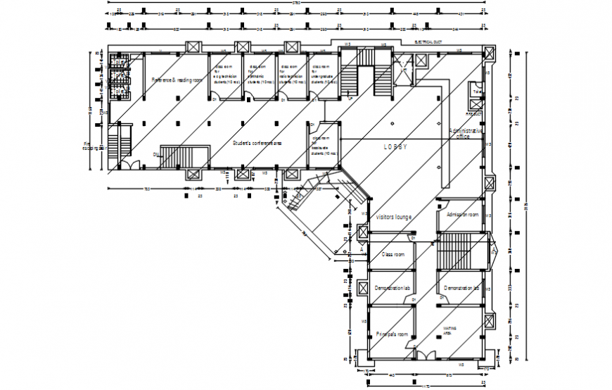Third floor distribution plan details of general hospital dwg file