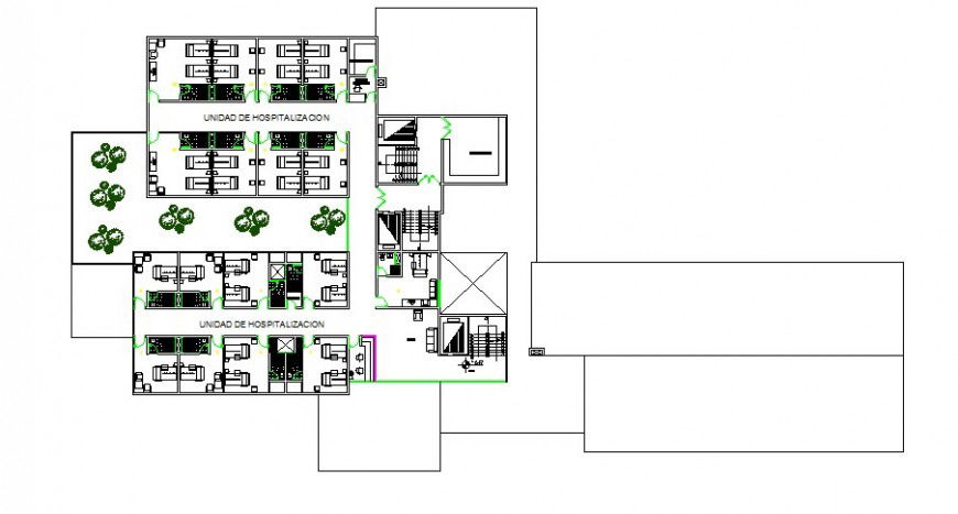 Third and fourth plan details of multi-level hospital dwg file