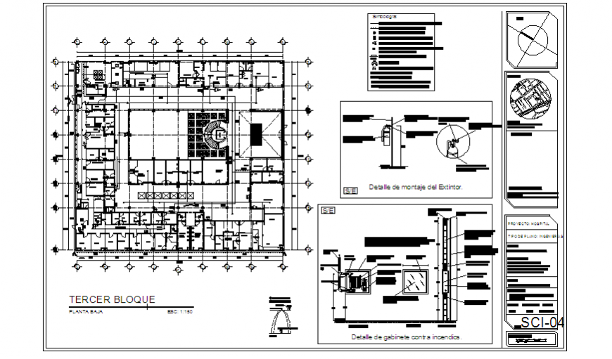 Third block with fire cabinate detail in hospital design drawing