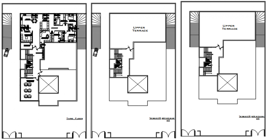 Third floor and terrace floor layout drawing details for hospital dwg file