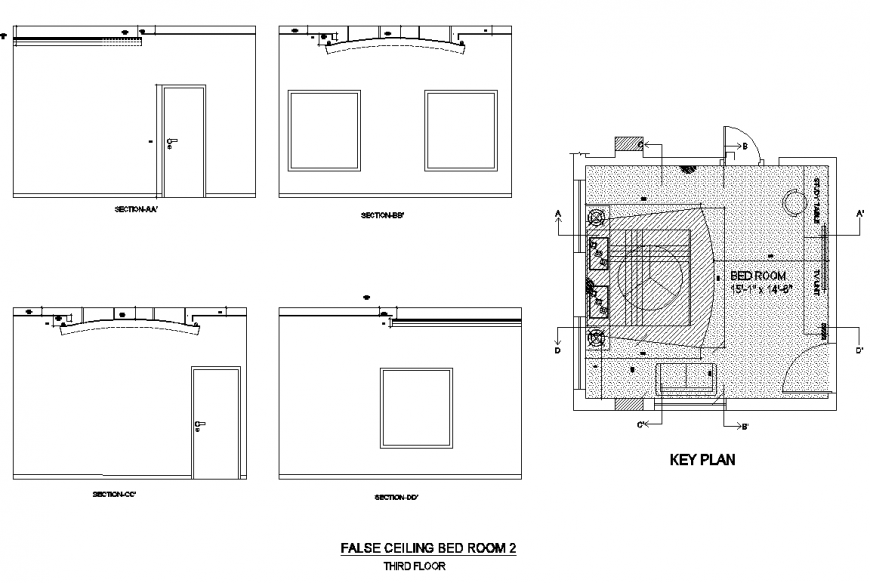 Third floor bedroom ceiling design detail dwg file