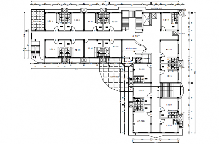 Third floor distribution plan details of general hospital dwg file