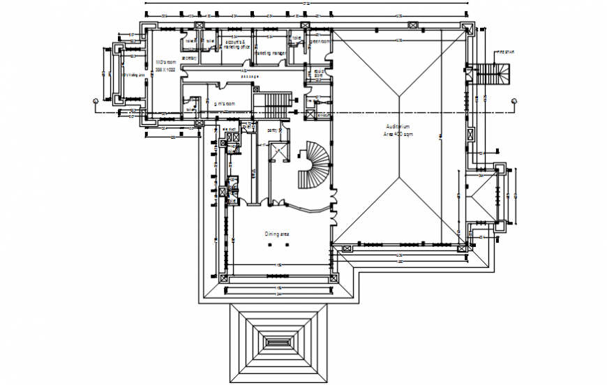 Third floor distribution plan details of luxuries hotel building dwg file